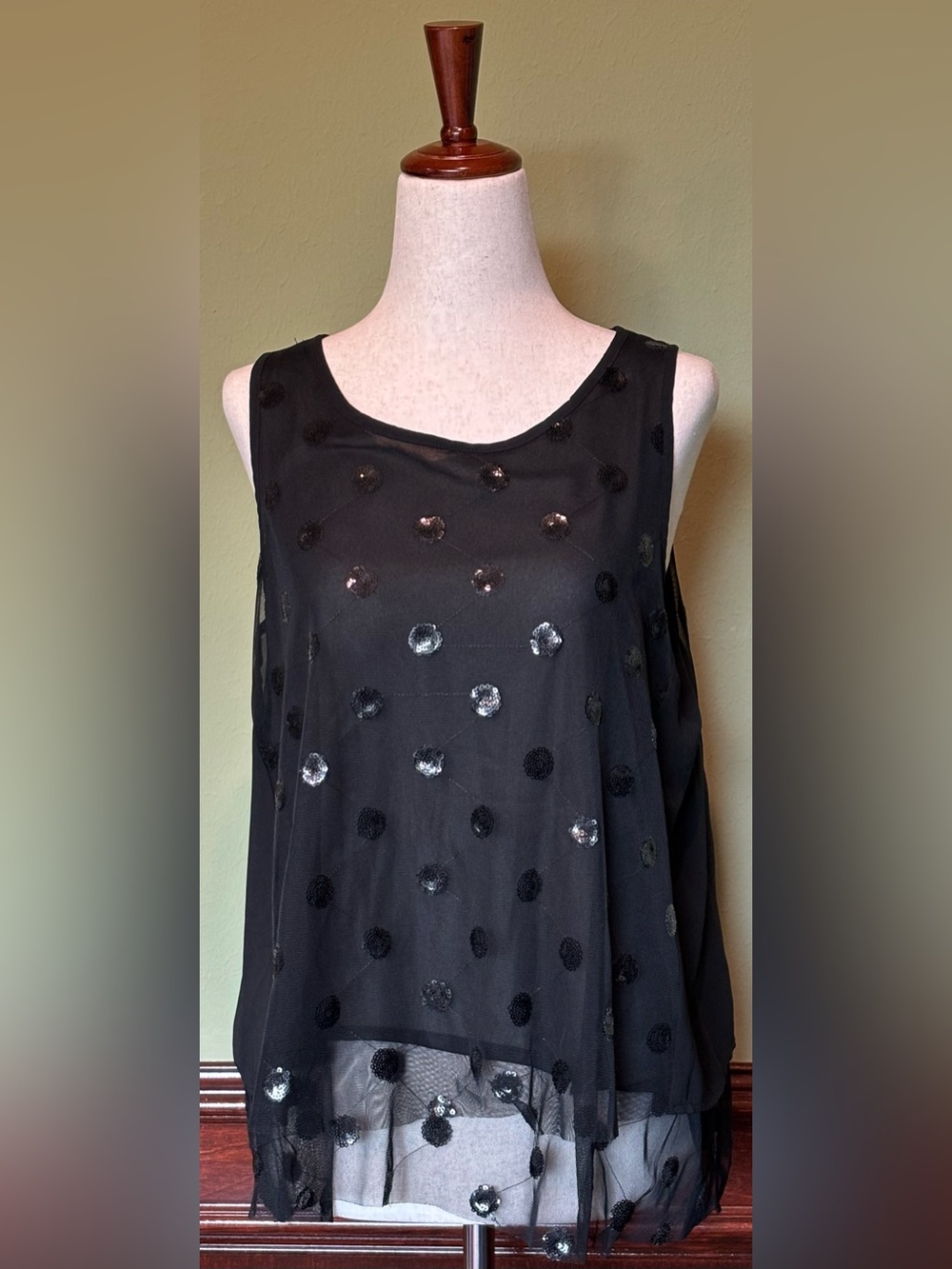 LOFT Black Polka Dot Layered Chiffon Camisole